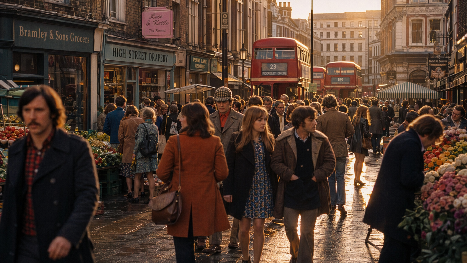 GPT Image 2 1970 年代のロンドンの市場風景